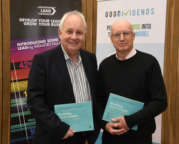 Stewart Barnes and Steve Kempster, authors of Realising Good Growth holding their book at the book launch at the University of Gloucestershire in May 2026