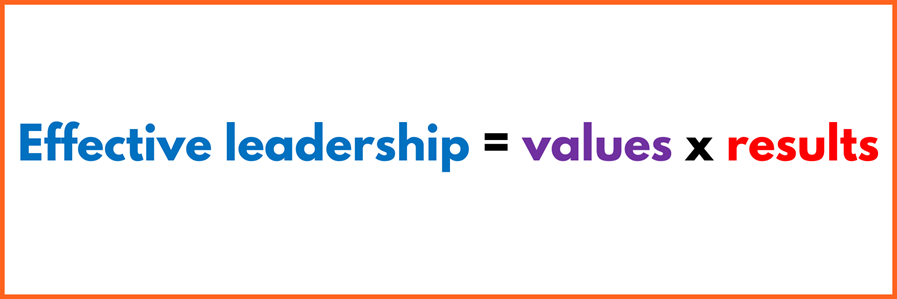 wording that says Effective leadership = values x results